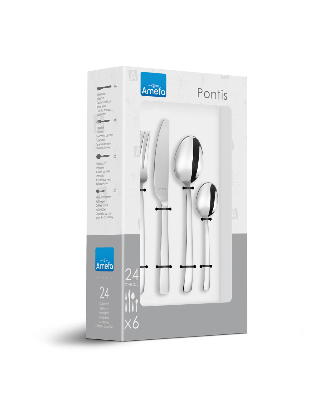 Set tacamuri 24 piese Pontis, Amefa, 6 persoane, inox 18/0, argintiu — imaginea 10