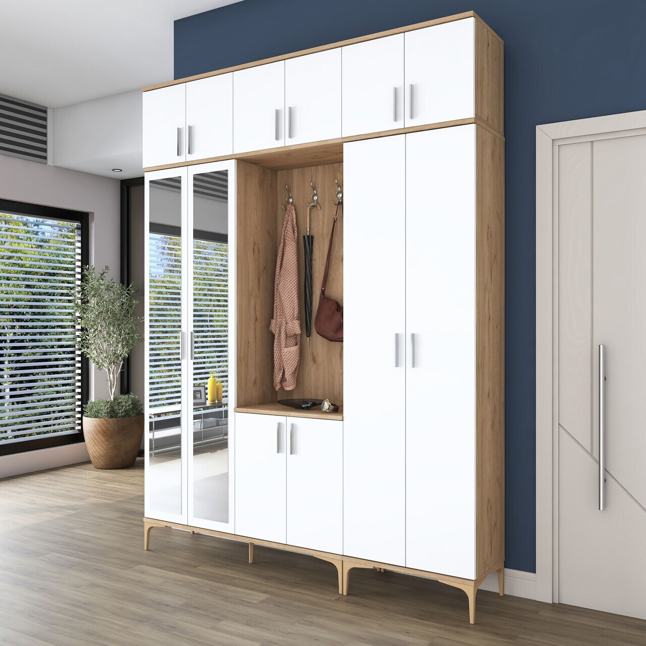 Cuier de perete, Hanah Home, EA157, 180x240x37.5 cm, PAL melaminat, Nuc/Alb - view 2