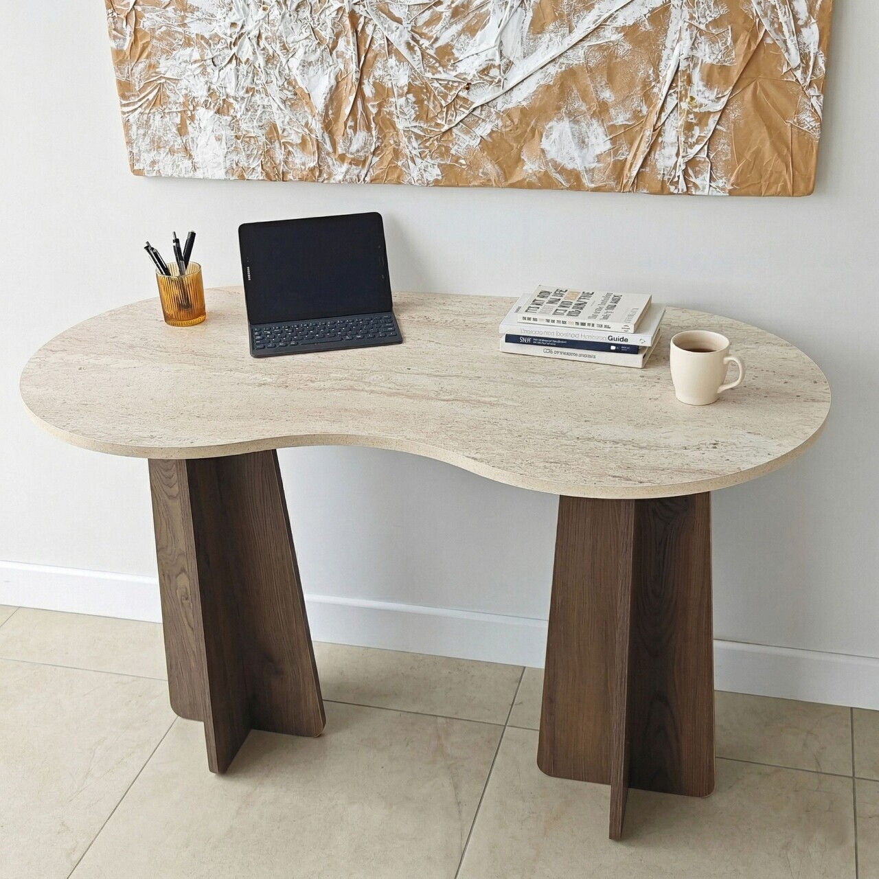 Birou, Hanah Home, Infini, 120x75x60 cm, PAL MELAMINAT, Travertin / Nuc — imaginea 6