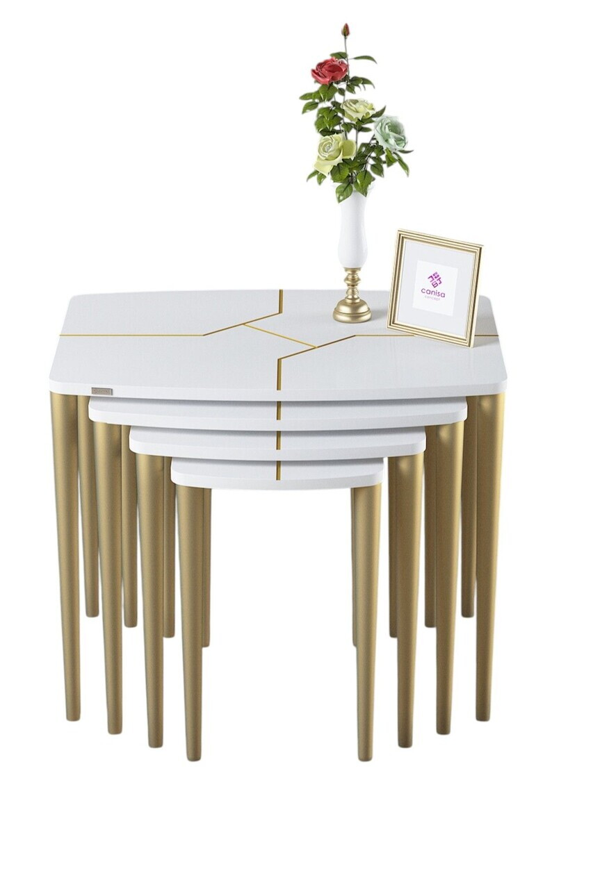 Set masute Nesting 4 piese, Hanah Home, Lyon, Alb/Auriu — imaginea 2