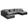 Coltar extensibil cu sezlong interschimbabil, Oliver, 332 x 207/171 x 88/71 cm, piele ecologica/stofa, negru/gri