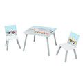Set birou cu 2 scaune Cars, U-Grow, 60x60x44 cm / 26.8x26.8x51 cm, MDF/lemn de pin, alb/albastru