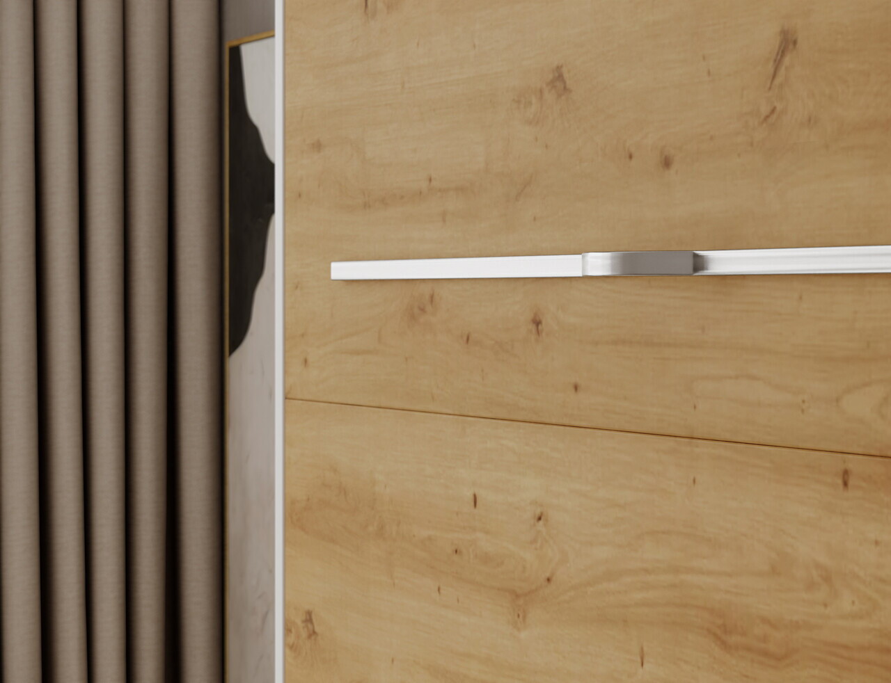 Pat rabatabil vertical cu biblioteca si iluminare LED, 160x200 cm, ELTAP, Devesto, PAL/metal, alb/natur - view 11