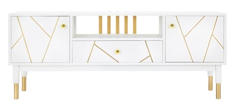 Comoda TV Luxy, Mauro Ferretti, 140x50x55 cm, lemn de pin, alb/auriu 140x50x55