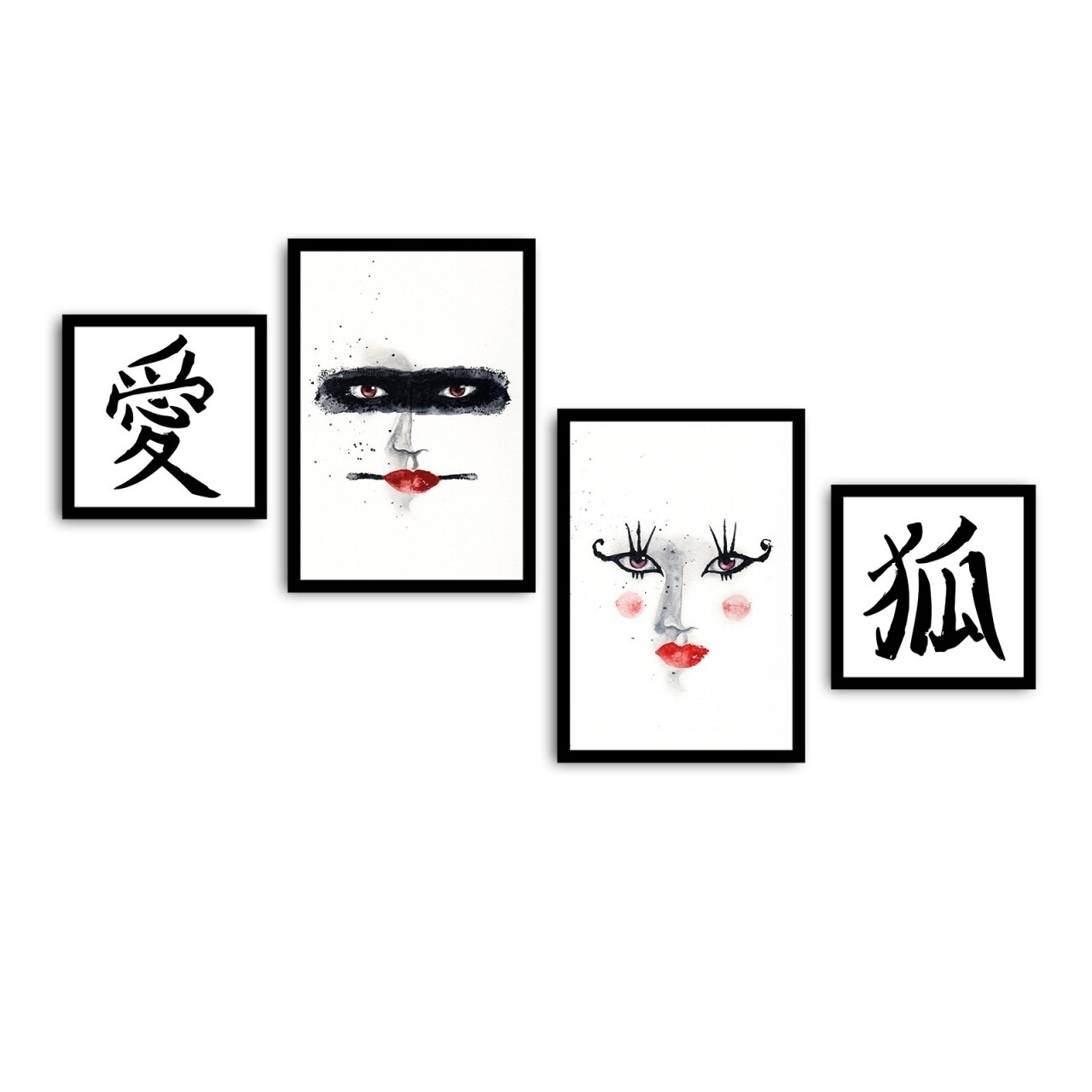 Set 4 Tablouri Decorative, Alpha Wall, Geisha, 30x30/35x50 Cm