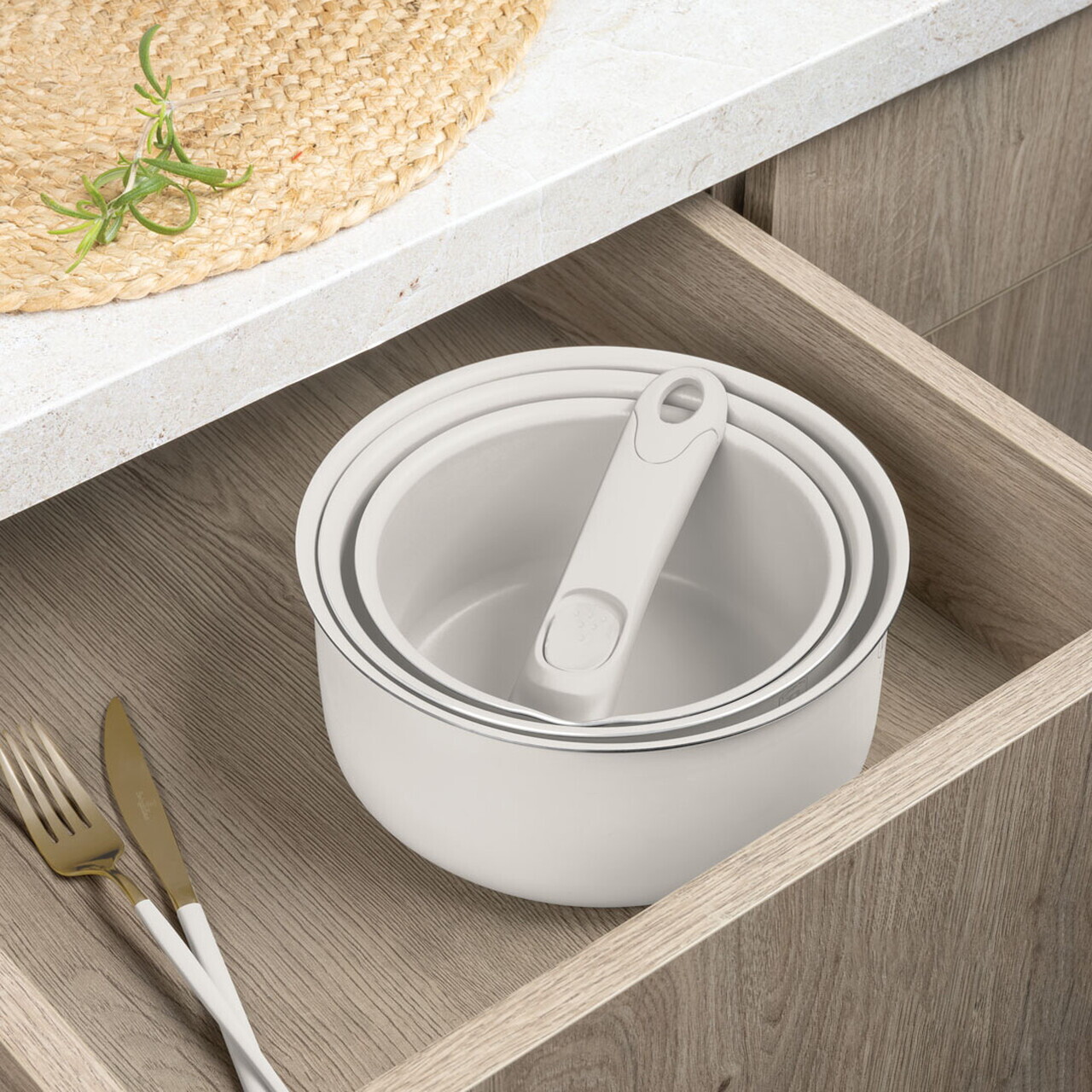 Set pentru gatit Berlinger Haus, Sahara Nordic, 13 piese, aluminiu, crem mat/natur - imagine 4