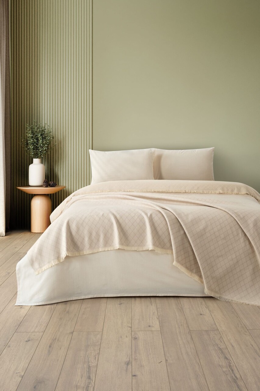 Cuvertura matlasata dubla, Lapis - Beige, DC Home, Bumbac