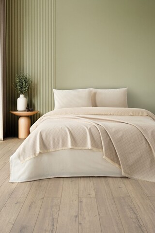 Cuvertura matlasata dubla, Lapis - Beige, DC Home, Bumbac 