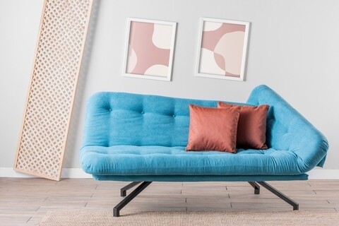 Canapea extensibila coxy, futon, 3 locuri, 110x200 cm, metal, turcoaz