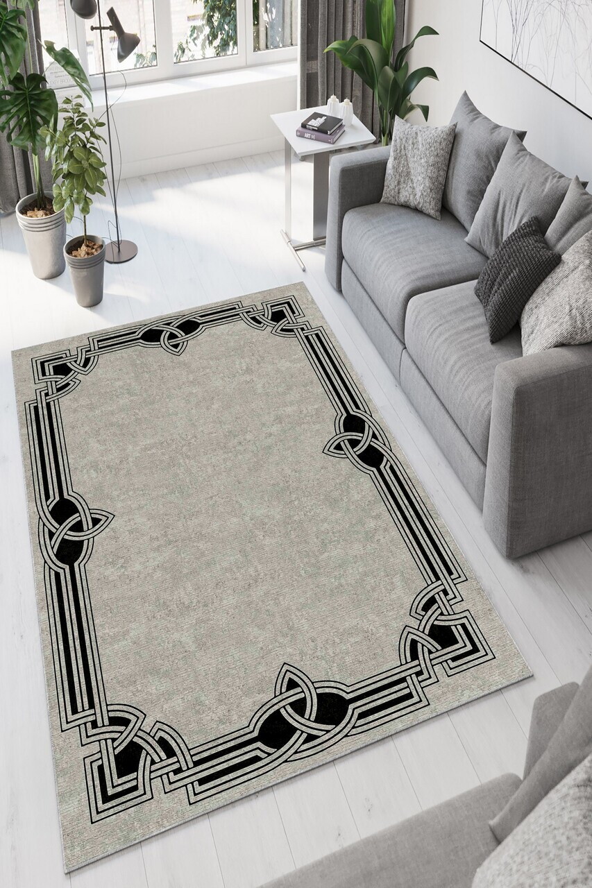 Covor W812 100x200 cm Poliester Bej/Negru