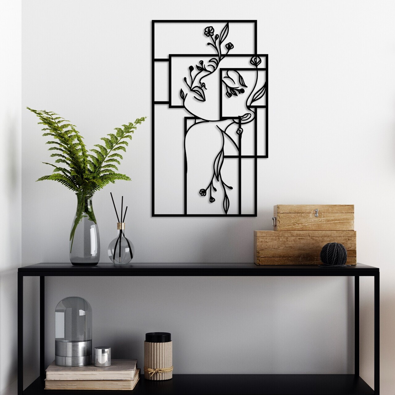 Decoratiune de perete, Flower Woman 1, Dimensiune: 70 x 70 cm, Negru