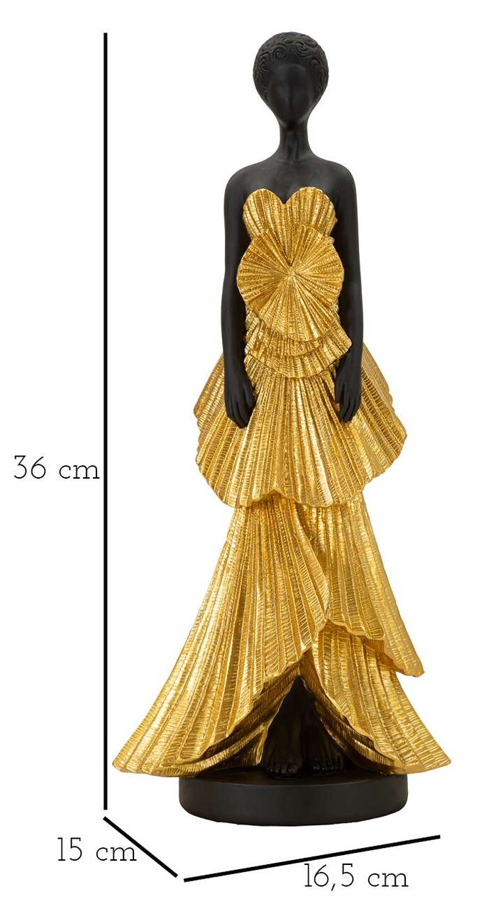 Figurina /sculptura decorativa  Fashion Gold Woman, Mauro Ferretti, 14.5x10x33 cm, polirasina, negru/auriu - 1 | YEO