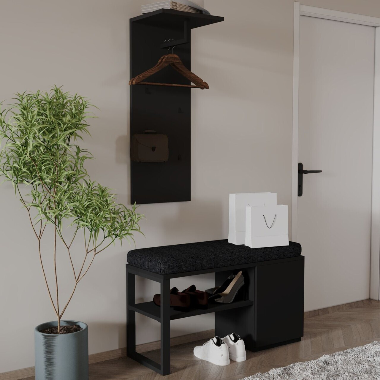 Cuier cu pantofar Hanah Home Lion PAL Negru