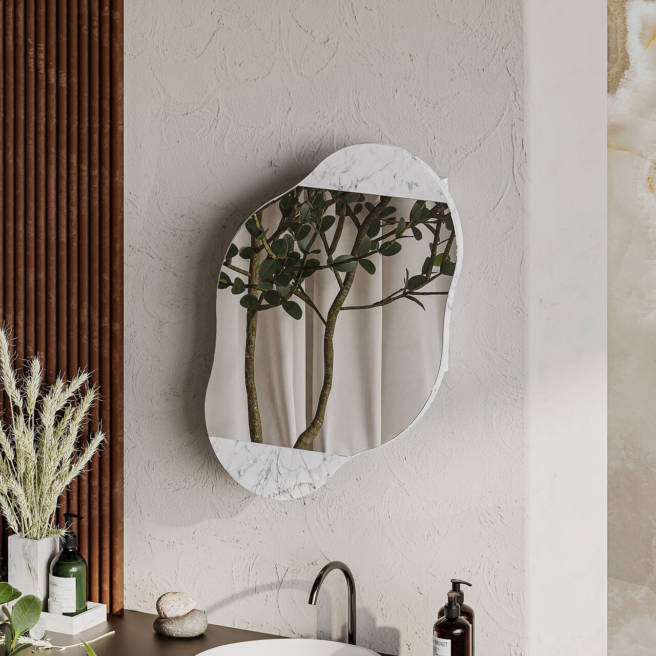 Dulap de baie, Decortie, Cloud Storage Bathroom Wall Mirror, 60x75x13 cm, PAL, Carrara - 1 | YEO