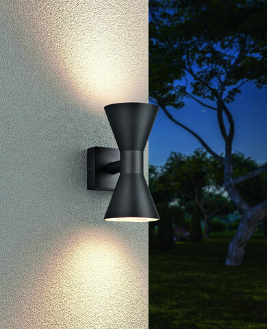 Aplica de perete pentru exterior Ardas, TRIO, 7.6x15x20 cm, 10W, 2x GU10, aluminiu turnat, negru mat