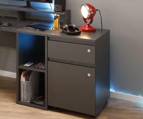 Dulap de birou cu roti si cheie File Guard, Inter Link, 44x51.3x76.9 cm, lemn, antracit
