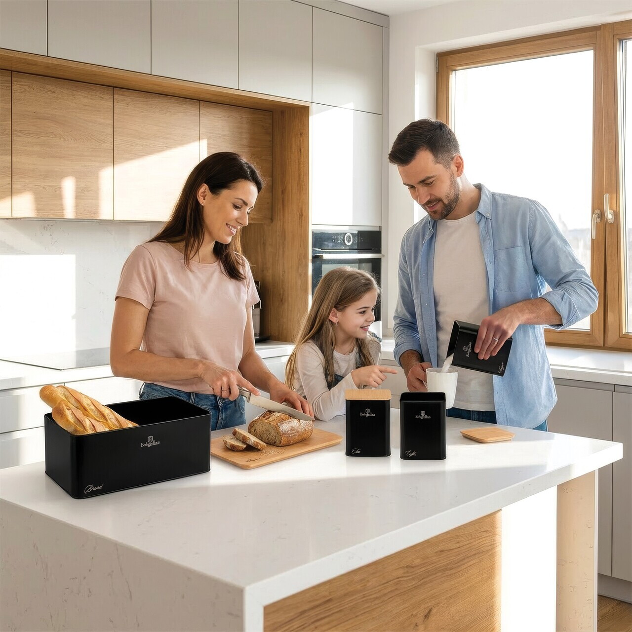 Set cutie pentru paine si 3 recipiente Berlinger Haus, Matte Black, 33x18x12 cm, otel carbon, negru mat/natur - view 5