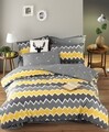 Lenjerie de pat dubla King Size, EnLora Home, Zigros Yellow, 4 piese, 100% bumbac ranforce, multicolor