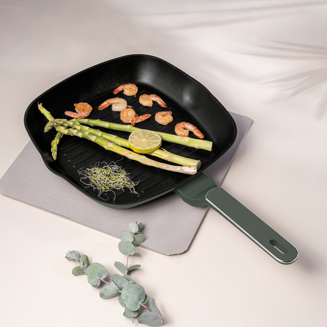 Tigaie grill Berlinger Haus, Matte Green, 28 cm, 2.1 L, aluminiu forjat, verde mat - imagine 4