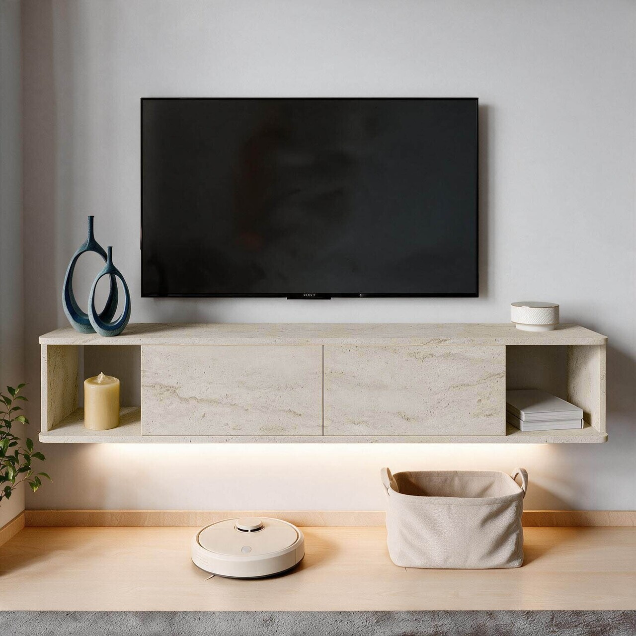 Comoda TV, Hanah Home, Twist LED, 160x29x29 cm, Travertin — imaginea 2