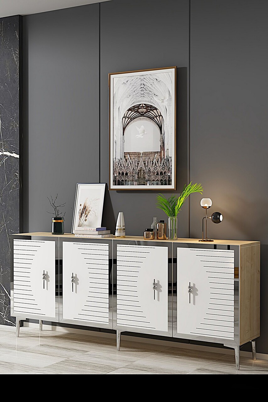 Consola, Hanah Home, Tuna 180, 180x75x32 cm, PAL , Stejar Safir / Alb / Argintiu - view 2