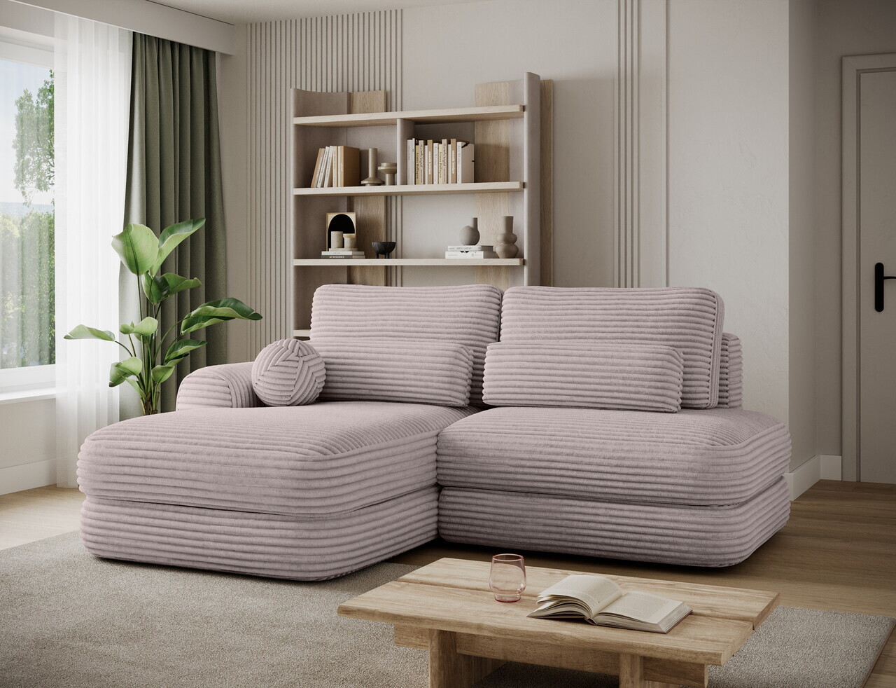 Coltar extensibil stanga 3 locuri ELTAP, Ripeli, 217x175x96 cm, lemn/catifea din poliester, gri — imaginea 2