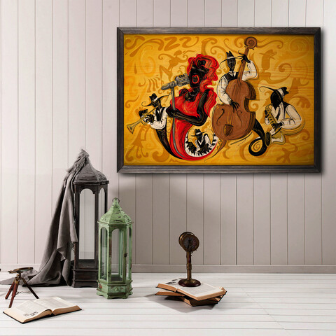 Tablou decorativ, Jazz Music Group XL, Lemn, Lemn, Multicolor Bystag