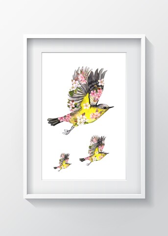 Tablou decorativ bird, oyo kids, 29x24 cm, lemn/mdf, multicolor