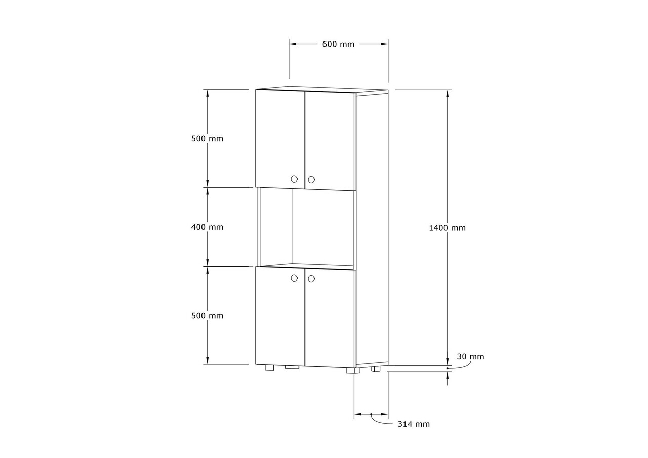 Dulap pentru bucatarie, Pua Design, Efe, 60 x 140 x 31.4 cm, pal melaminat, nuc