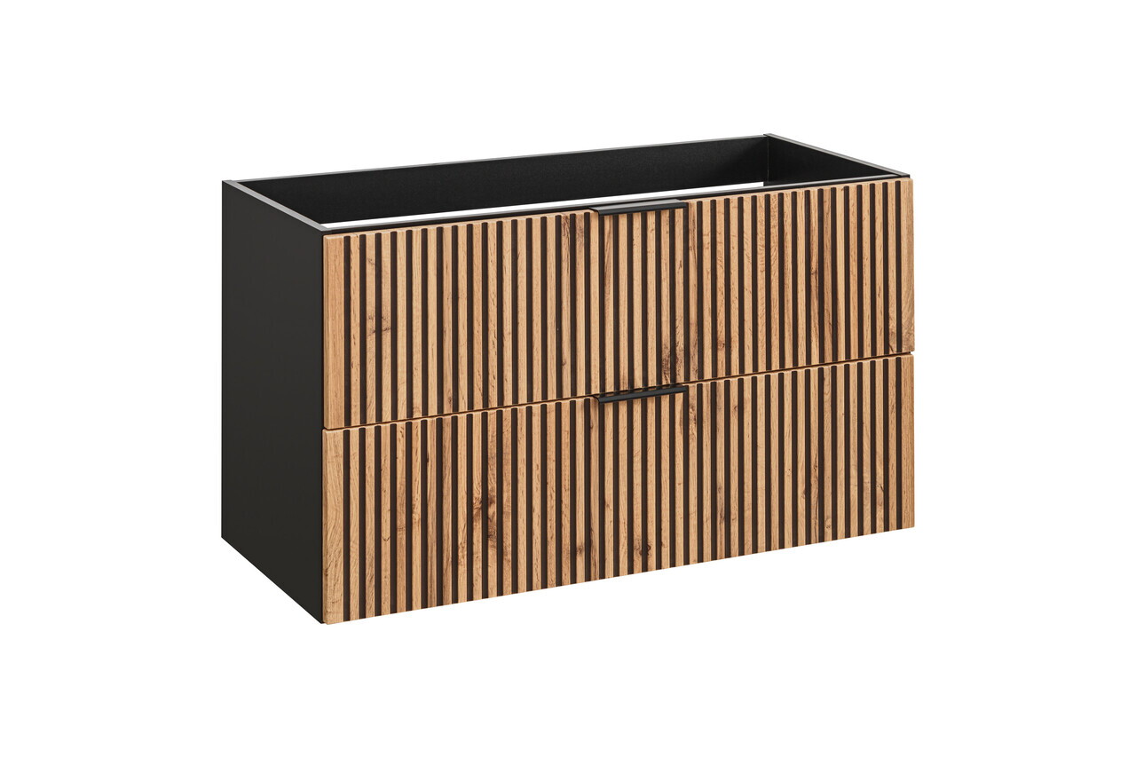 Set mobiler baie, dulap cu lavoar, 100 cm, Xilo, Comad, MDF/PAL laminat, stejar wotan/ gri piatra — imaginea 8
