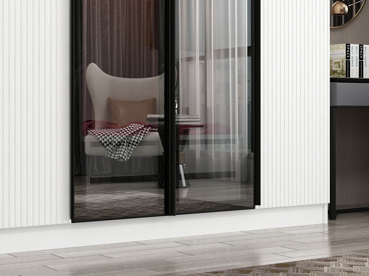 Dulap pentru haine, Hanah Home, Nisa, 315x210x52 cm, Alb — imaginea 5