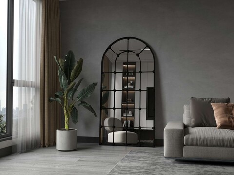 Oglinda Cheval, Hanah Home, Ovalis, 90x180 cm, Metal, Negru