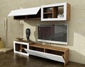 Comoda TV cu raft, Furny Home, Prag, pal melaminat, alb/nuc