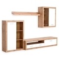 Mobilier living cu LED, 4 piese, Munchen, 290 x 48 x 195 cm, PAL, alb/stejar