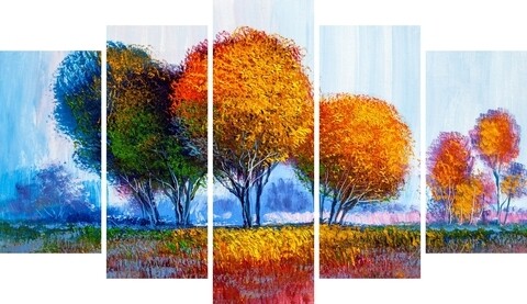Set 5 tablouri decorative Tree 2, Homemania, lemn de pin/poliester