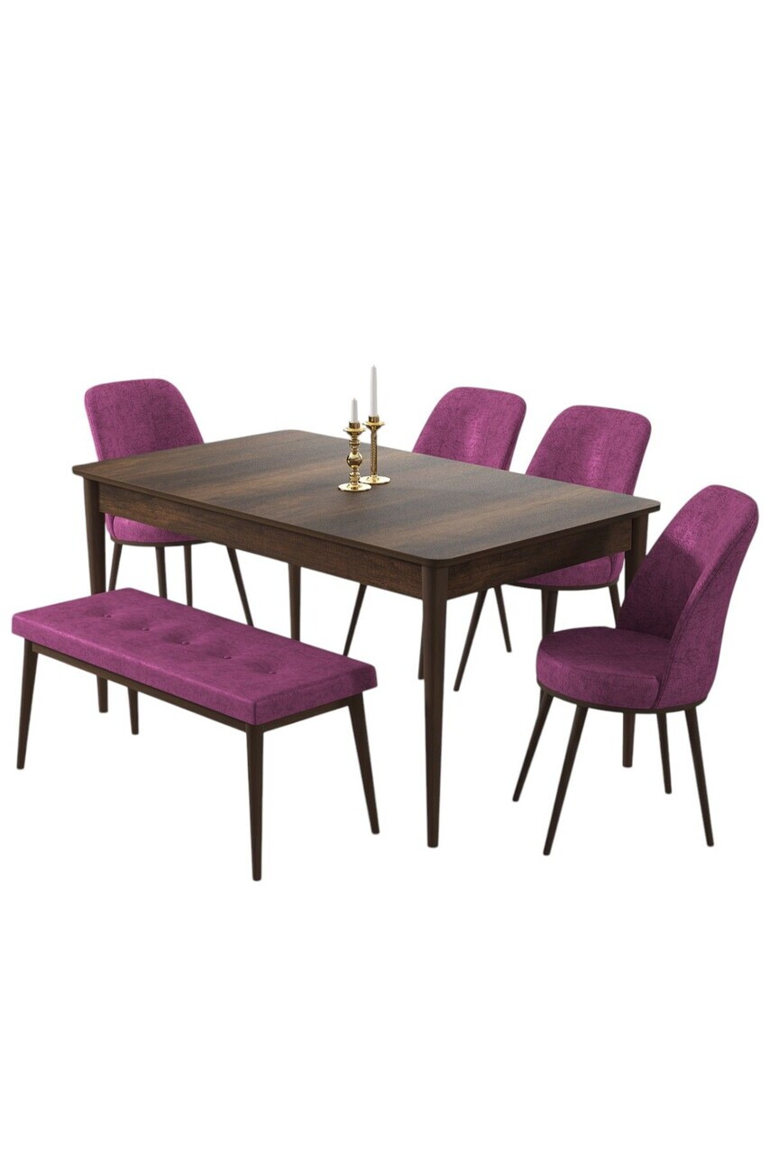Set masa si 6 scaune, Hanah Home, Pir, Model baroc din lemn / Violet — imaginea 2
