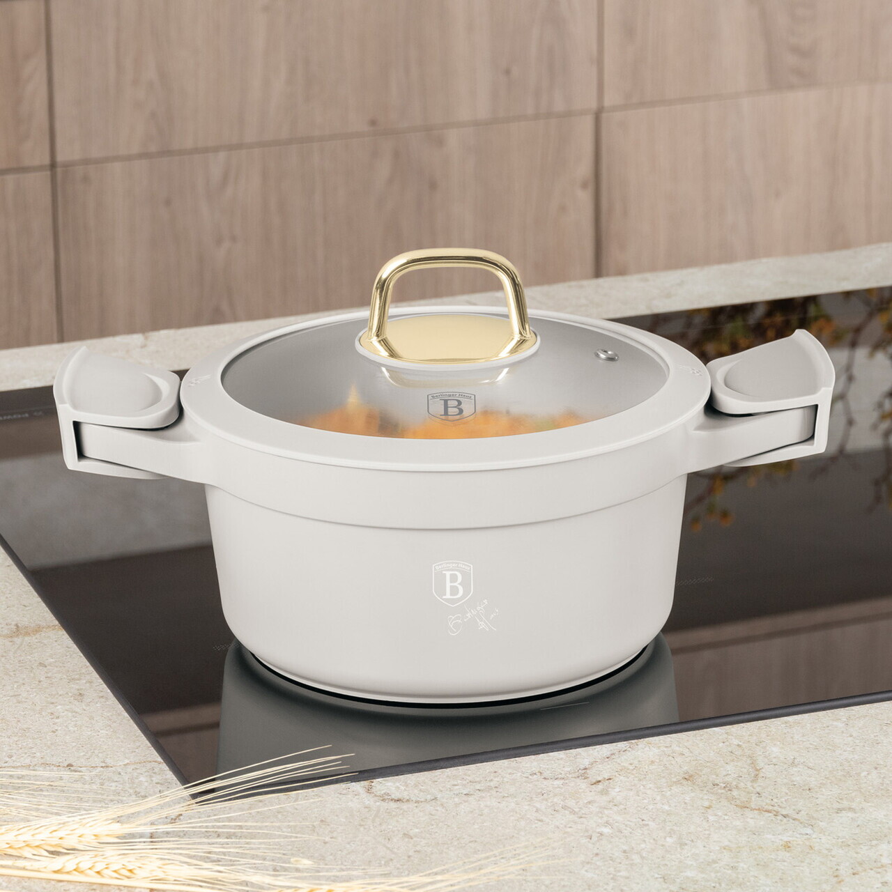 Oala cu capac Berlinger Haus, Sahara, 20 cm, 2.8 L, aluminiu, crem mat - imagine 3