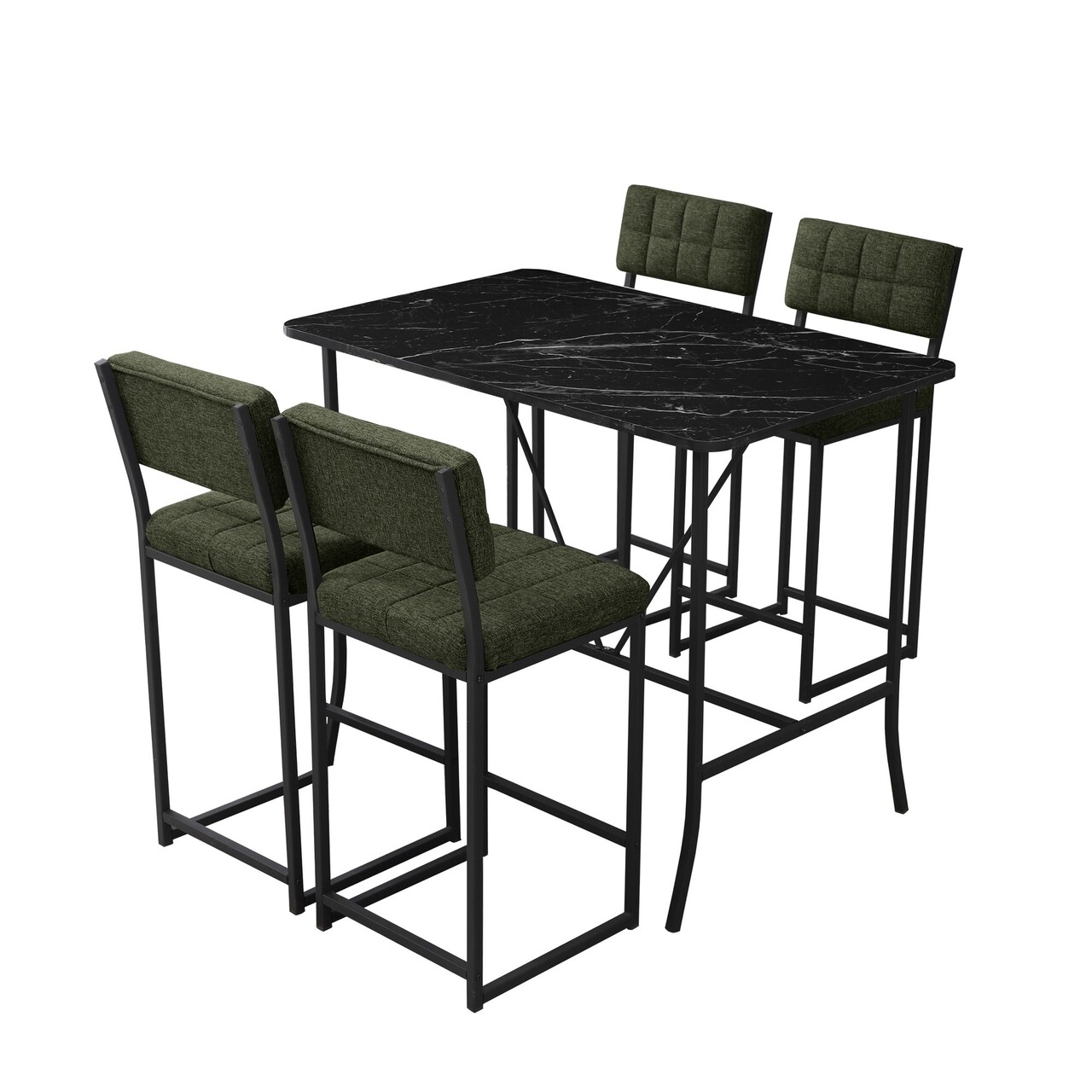 Set masa si 4 scaune de bar, Hanah Home, Retro, Verde/Negru - imagine 3