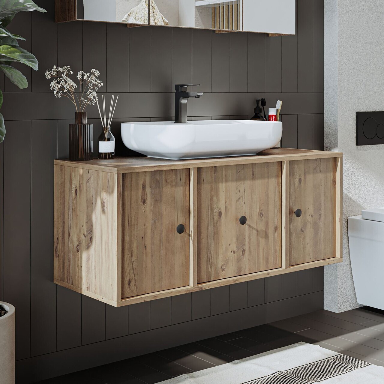 Dulap de baie cu chiuvetă, Hanah Home, 2564, 105x58x45 cm, MDF, Maro — imaginea 3