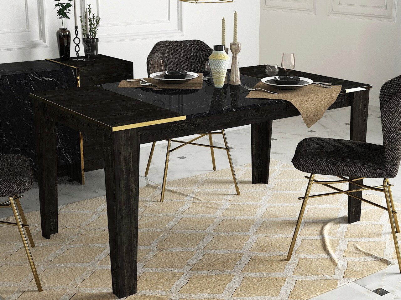 Set mobilier living, Hanah Home, Veyron Set 3, Negru - imagine 4