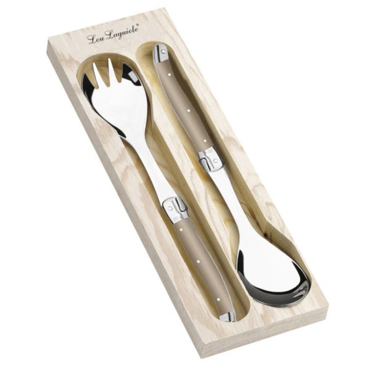 Set 2 Ustensile Pentru Salata Cu Suport, Lou Laguiole, Inox/lemn