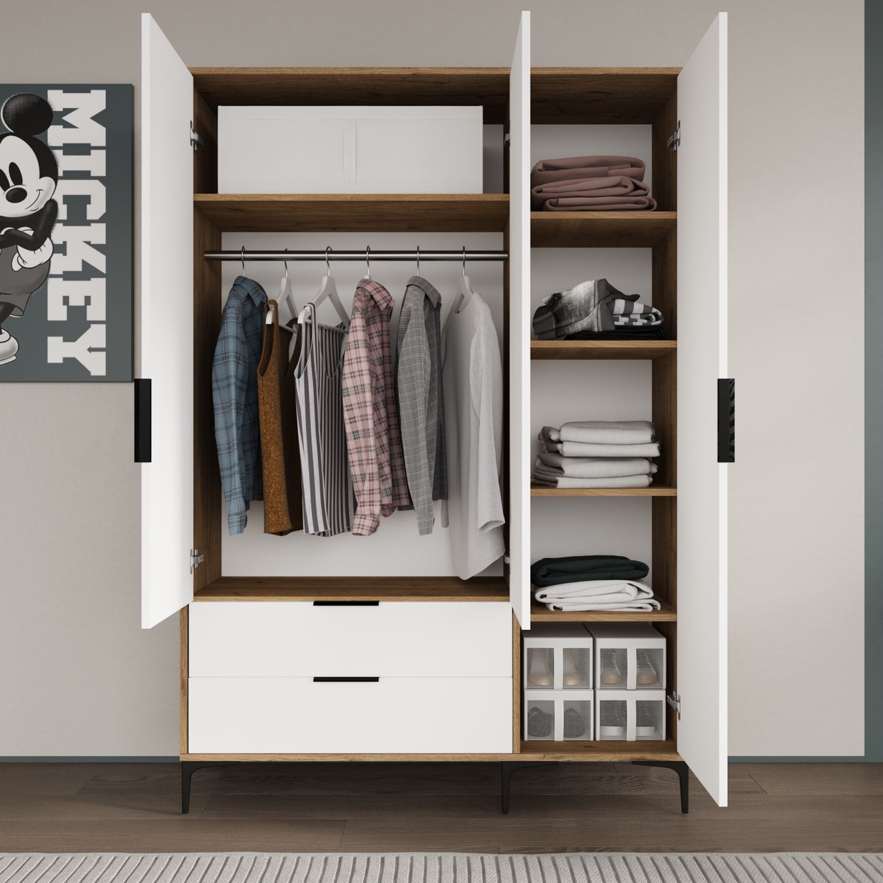Dulap pentru haine, Hanah Home, Aden Drawers 120, 120x192x45 cm, Stejar / Alb - view 4