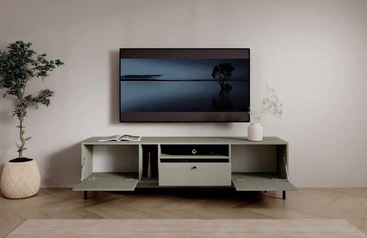 Comoda TV ADRK, Tili 2D 1S, 180x40.8x50 cm, PAL laminat, verde eucalipt — imaginea 6