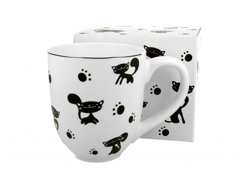 Cana, duo, black cats, jumbo xxl, 0.9 l, portelan, alb/negru