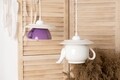 Lustra Tea time, Deco Republic, E27, 1x60W, ceramica, ceainic + ceasca, alb/mov