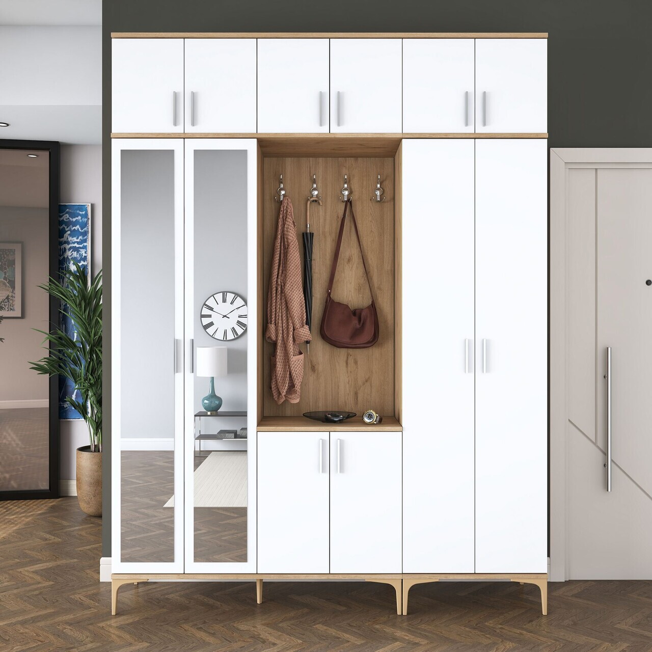 Cuier de perete, Hanah Home, EA155, 180x240x37.5 cm, PAL melaminat, Nuc/Alb - view 3