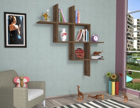 Raft pentru perete raffline, 125x22x125 cm, nuc