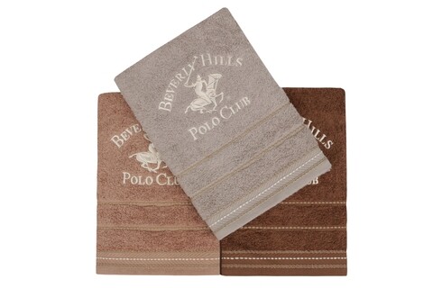 Set 3 prosoape de maini, Beverly Hills Polo Club, 403, 50×90 cm, 100% bumbac, maro/maro inchis Beverly Hills Polo Club