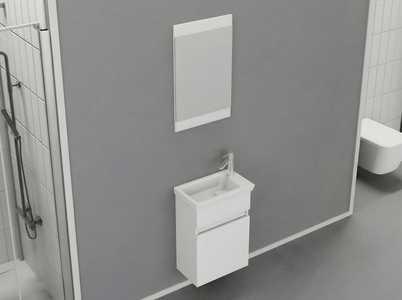 Set mobilier de baie (2 piese), Hanah Home, Mare 45, Alb mat - view 3