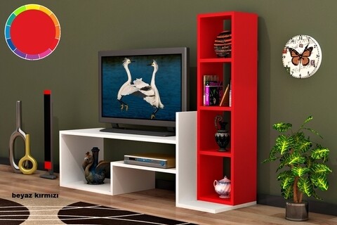 Mobilier living raffline, 2 corpuri, 126.8x29.5x101.8 cm, pal , alb/rosu